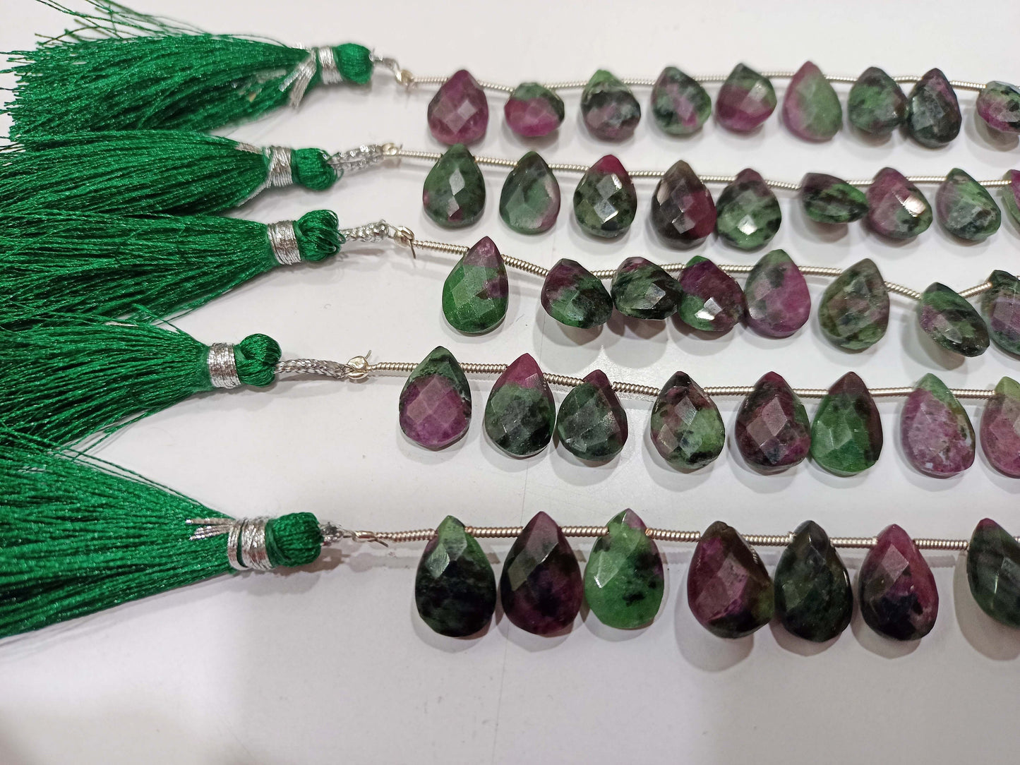 Natural Ruby Zoisite Pear shape BrioletteCFaceted Gemstone Beads Sold Per Strand 8 inches long Great Quality Beads
