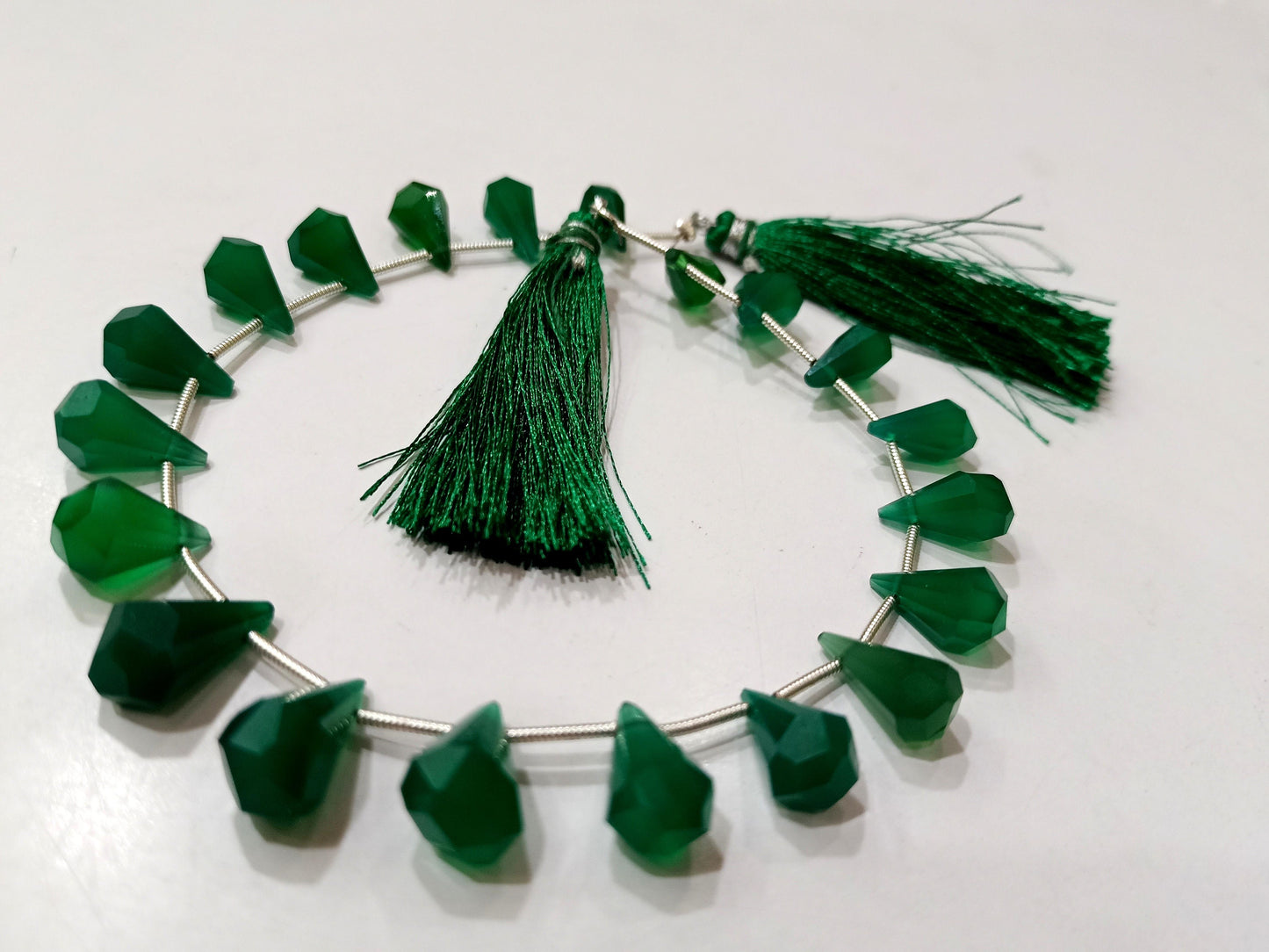 Natural Green Onyx Briolette Faceted Teardrop 6x10mm to 9x15mm Beads Sold per Strand 8 inches long Top Quality Beads