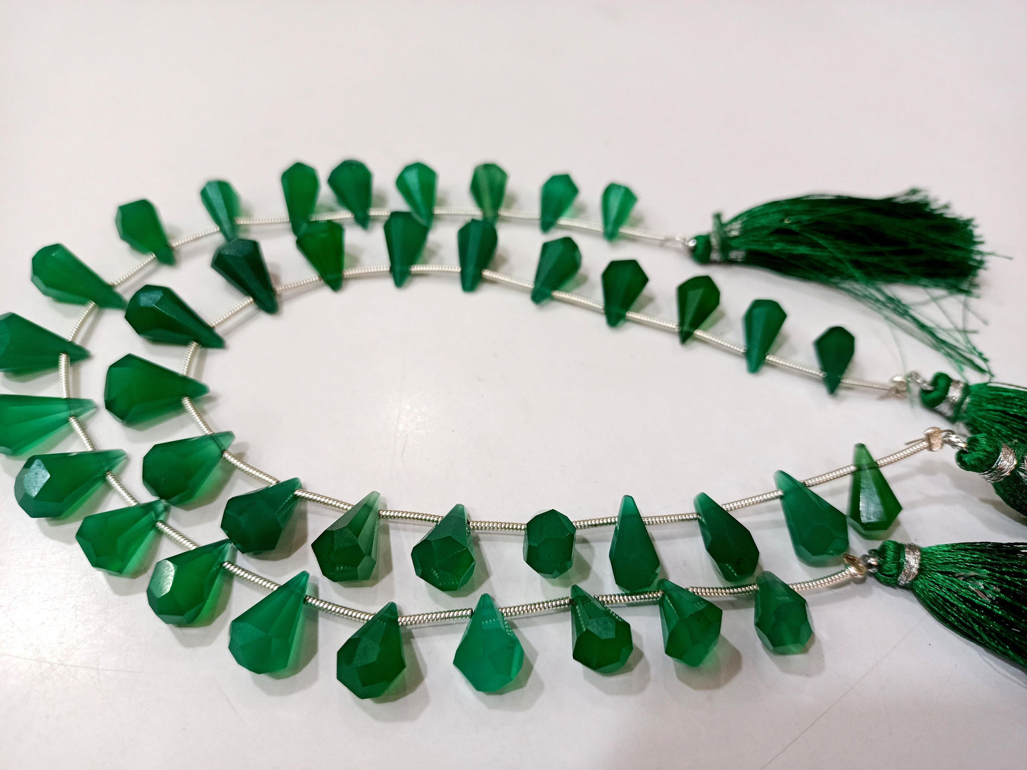 Natural Green Onyx Briolette Faceted Teardrop 6x10mm to 9x15mm Beads Sold per Strand 8 inches long Top Quality Beads