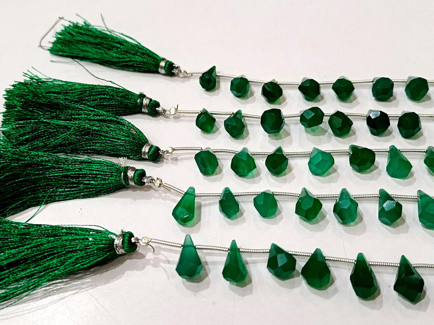 Natural Green Onyx Briolette Faceted Teardrop 6x10mm to 9x15mm Beads Sold per Strand 8 inches long Top Quality Beads