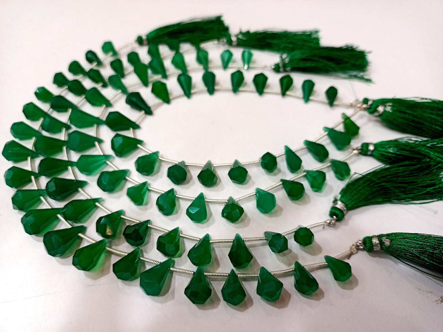 Natural Green Onyx Briolette Faceted Teardrop 6x10mm to 9x15mm Beads Sold per Strand 8 inches long Top Quality Beads