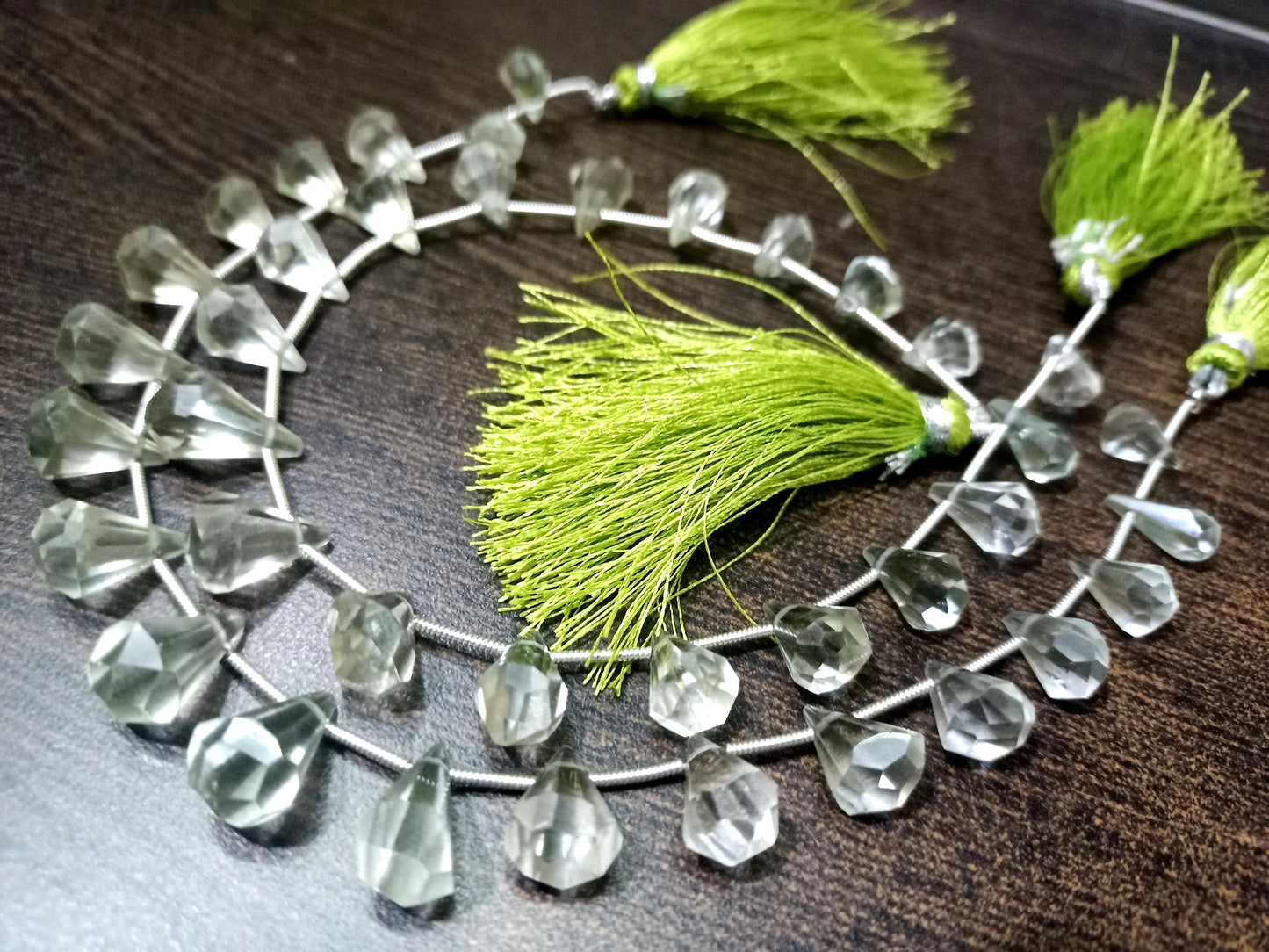 Natural Green Amethyst Briolette Faceted Teardrop 6x10mm to 9x15mm Beads Sold per Strand 8 inches long Top Quality Beads