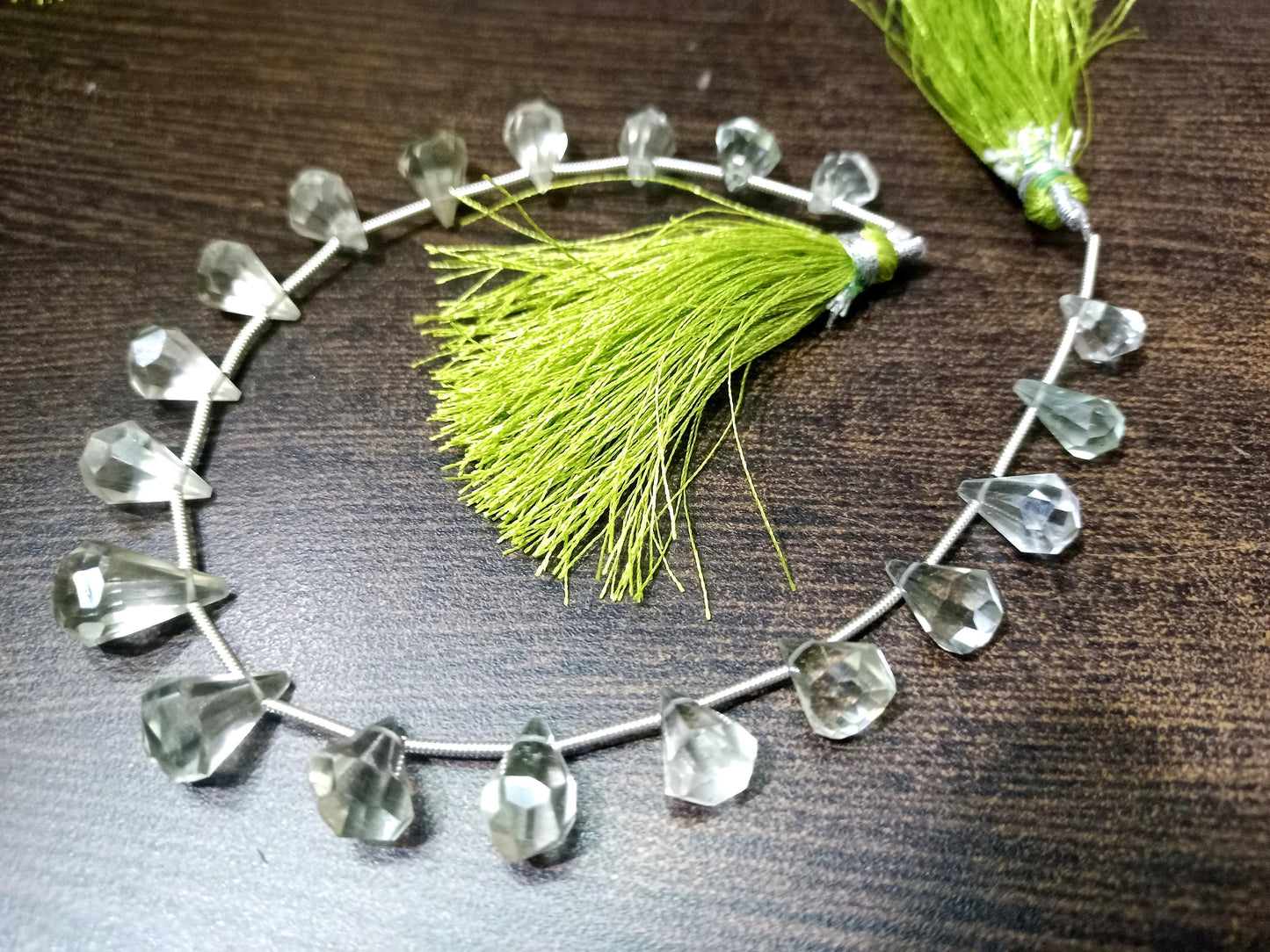 Natural Green Amethyst Briolette Faceted Teardrop 6x10mm to 9x15mm Beads Sold per Strand 8 inches long Top Quality Beads