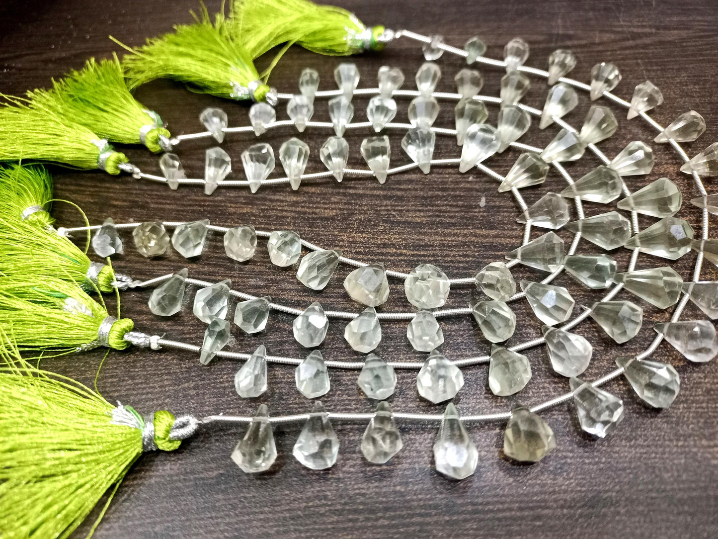 Natural Green Amethyst Briolette Faceted Teardrop 6x10mm to 9x15mm Beads Sold per Strand 8 inches long Top Quality Beads
