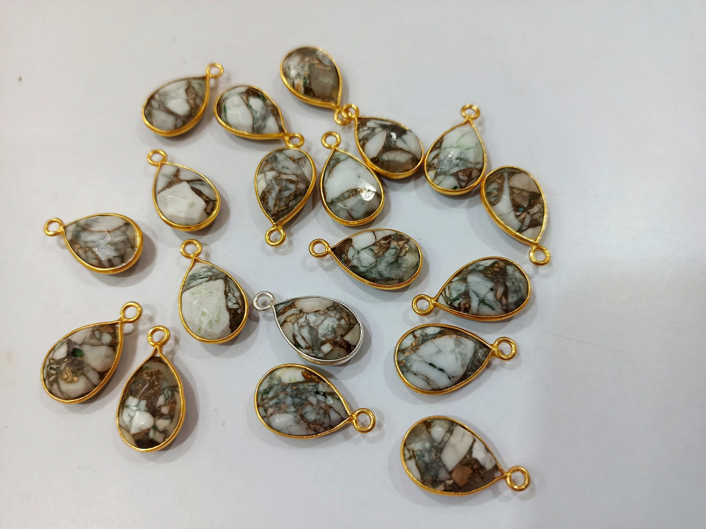 Natural Gemstone Howlite copper Turquoise Briolette Pear Shape Bezel Connector charms 10 mm Size Center Loop sold per piece