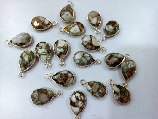 Natural Gemstone Howlite copper Turquoise Briolette Pear Shape Bezel Connector charms 10 mm Size Center Loop sold per piece