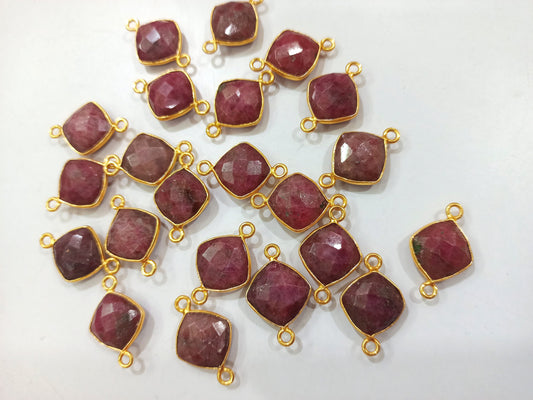 Natural Rhodochrosite Cushion Shape 10mm Briolette connector  Bezel Charms Sold Per piece Choose the Loop Pattern