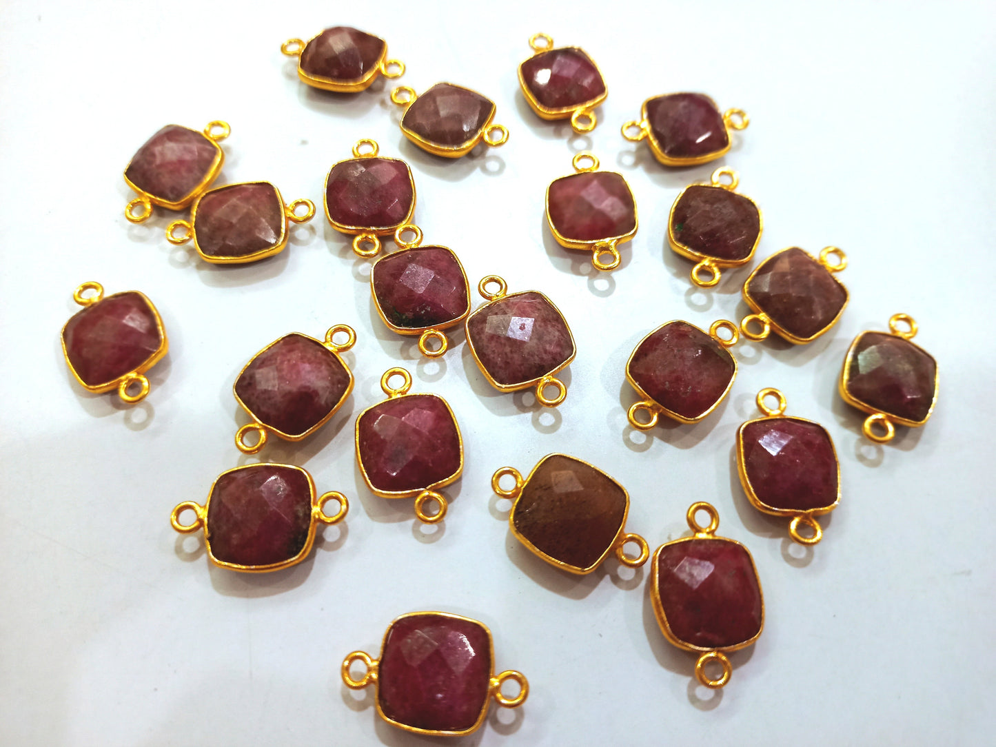 Natural Rhodochrosite Cushion Shape 10mm Briolette connector  Bezel Charms Sold Per piece Choose the Loop Pattern