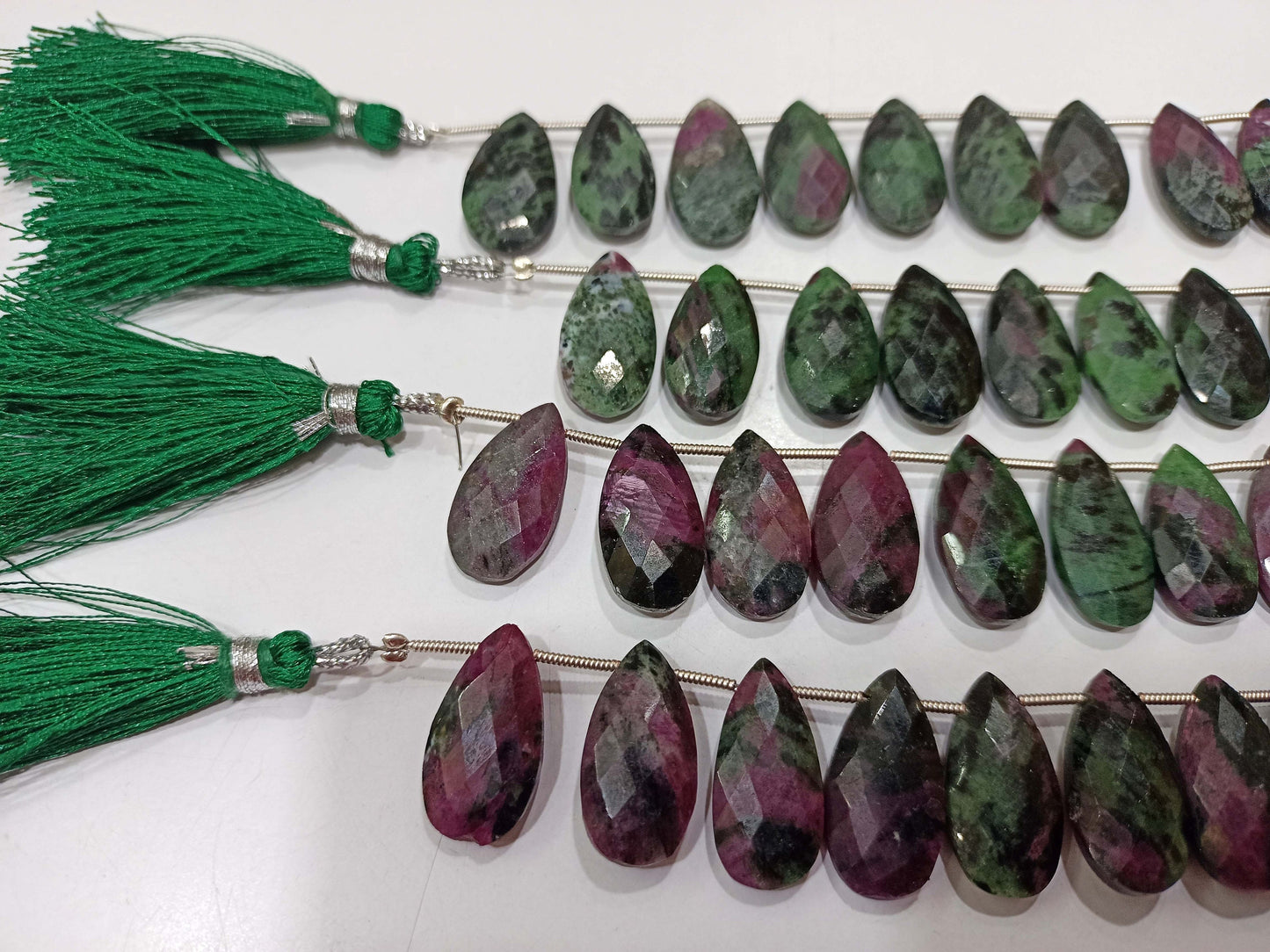Natural ruby Zoisite Pear shape Briolette 10x20mm Faceted Gemstone Beads Sold Per Strand 8 Inches long Great Quality Beads