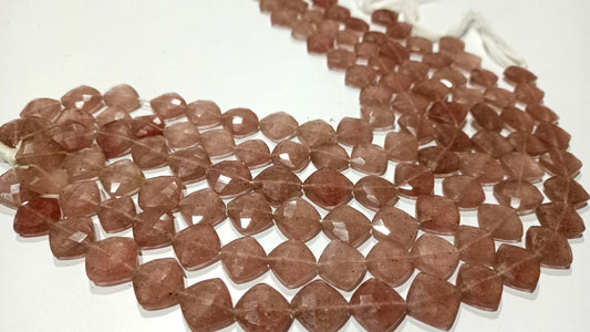 Natural strawberry Quartz Cushion shape Briolette Beads 11-12 mm Beads Sold Per Strand 8 inches long