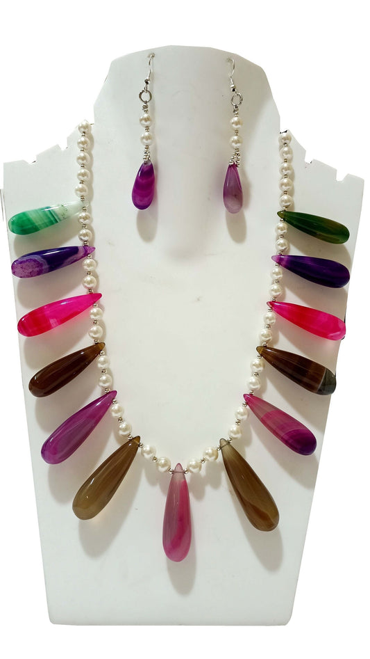 Natural Gemstone Multi color Teardrop Beaded Adjustable Size Necklace Set .Great Quality Beaded Necklace