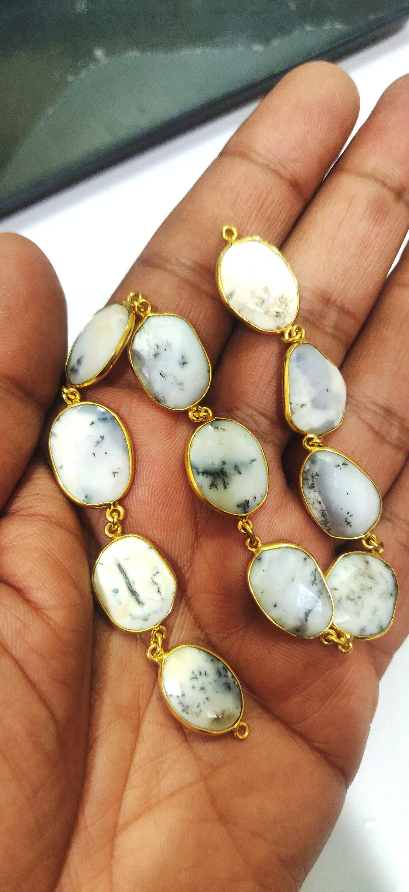 Natural Dendritic Opal Free Shape Briolette Bezel Connector Chain 13 to 16 mm  Sold Per Foot High Quality Beads Wholesale prices