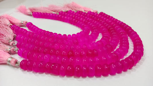 Natural Hot Pink chalcedony Rondelle Plain Smooth 8mm Beads sold Per strand 8 Inches Long Great Quality Beads.