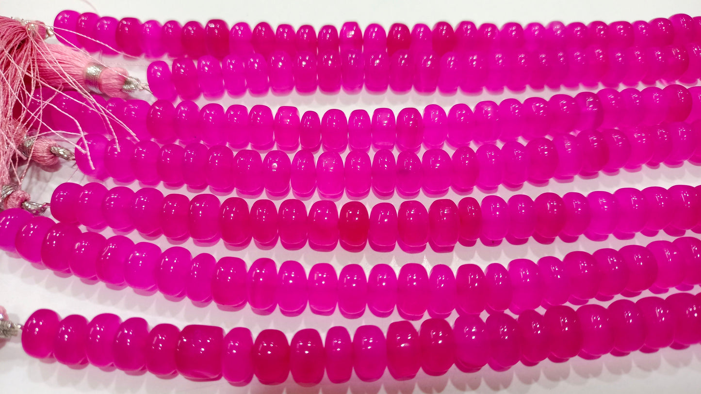 Natural Hot Pink chalcedony Rondelle Plain Smooth 8mm Beads sold Per strand 8 Inches Long Great Quality Beads.