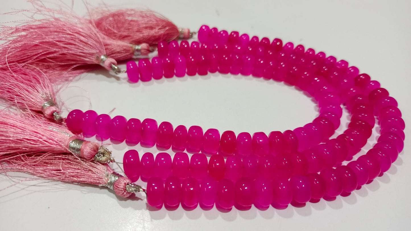 Natural Hot Pink chalcedony Rondelle Plain Smooth 8mm Beads sold Per strand 8 Inches Long Great Quality Beads.