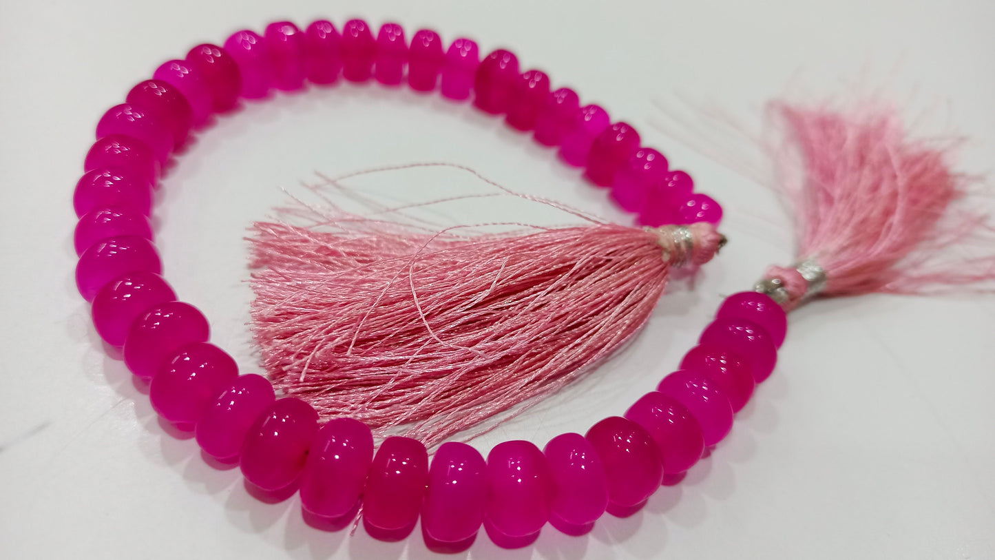 Natural Hot Pink chalcedony Rondelle Plain Smooth 8mm Beads sold Per strand 8 Inches Long Great Quality Beads.