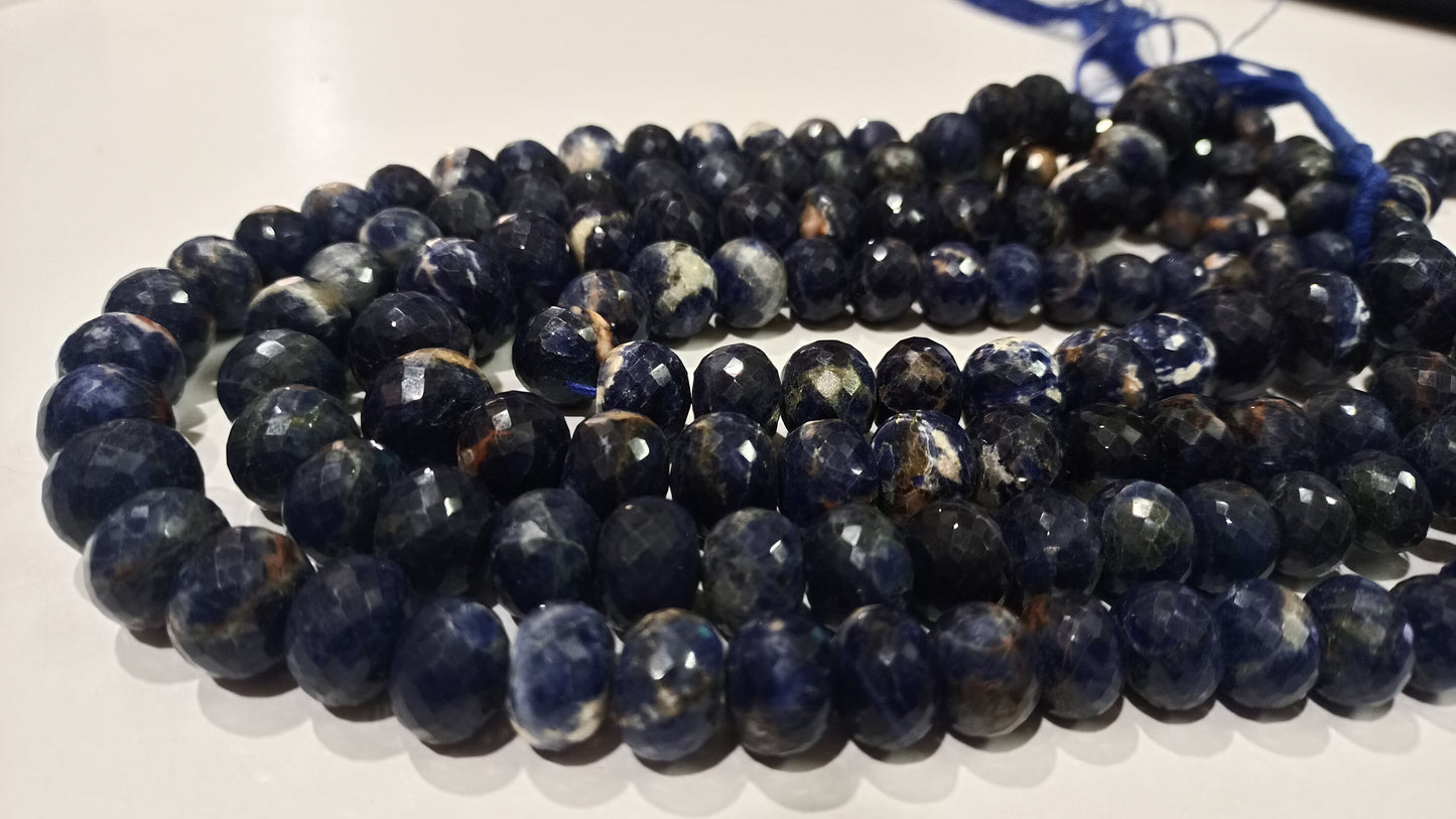 Natural sodalite Gemstone Rondelle Faceted 9 to 14mm Beads Sold Per strand 8 inches Long Great Quality Beads