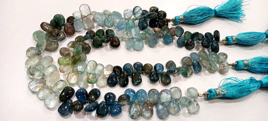 Natural Moss Aquamarine Pear Shape Plain Smooth 5x8mm Approximately Beads Sold Per Strand 9 Inches Long