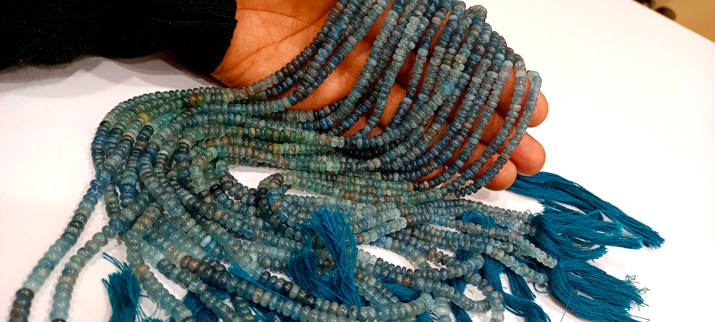 Natural Moss Aquamarine Rondelle Plain Smooth 4 to 6mm Beads Sold Per Strand 14 inches Long Choose the Size
