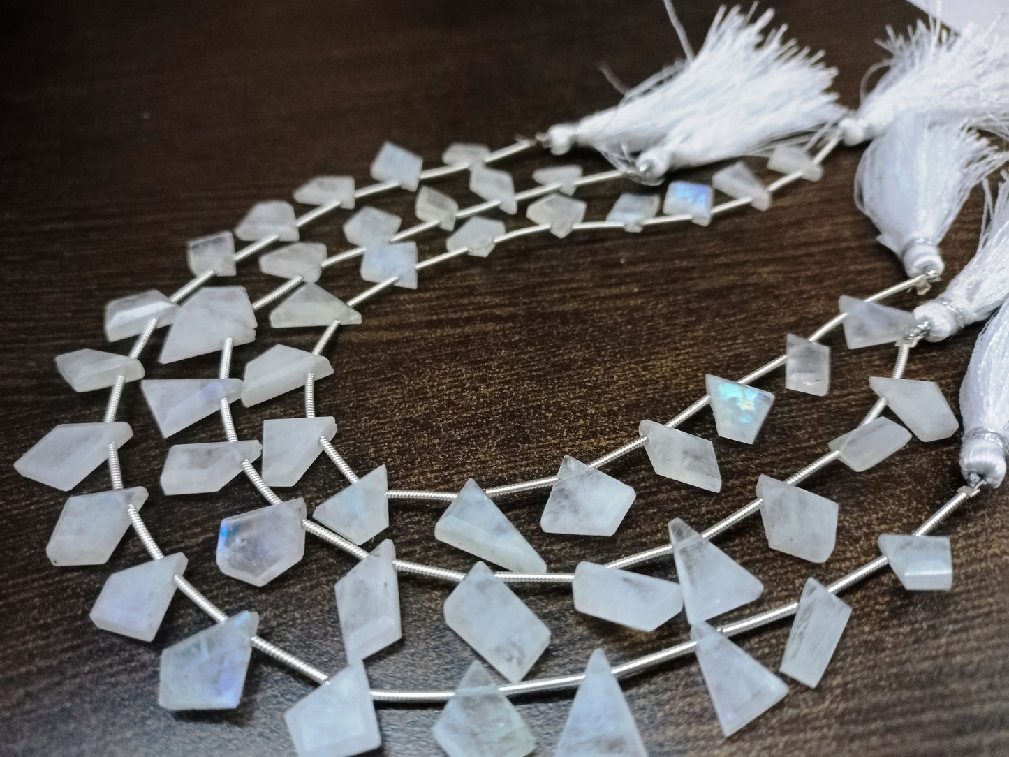 Natural White Rainbow moonstone Fancy Shape Briolette 10 to 14mm beads Sold Per Strand 9 inches long Jewelry Making beads