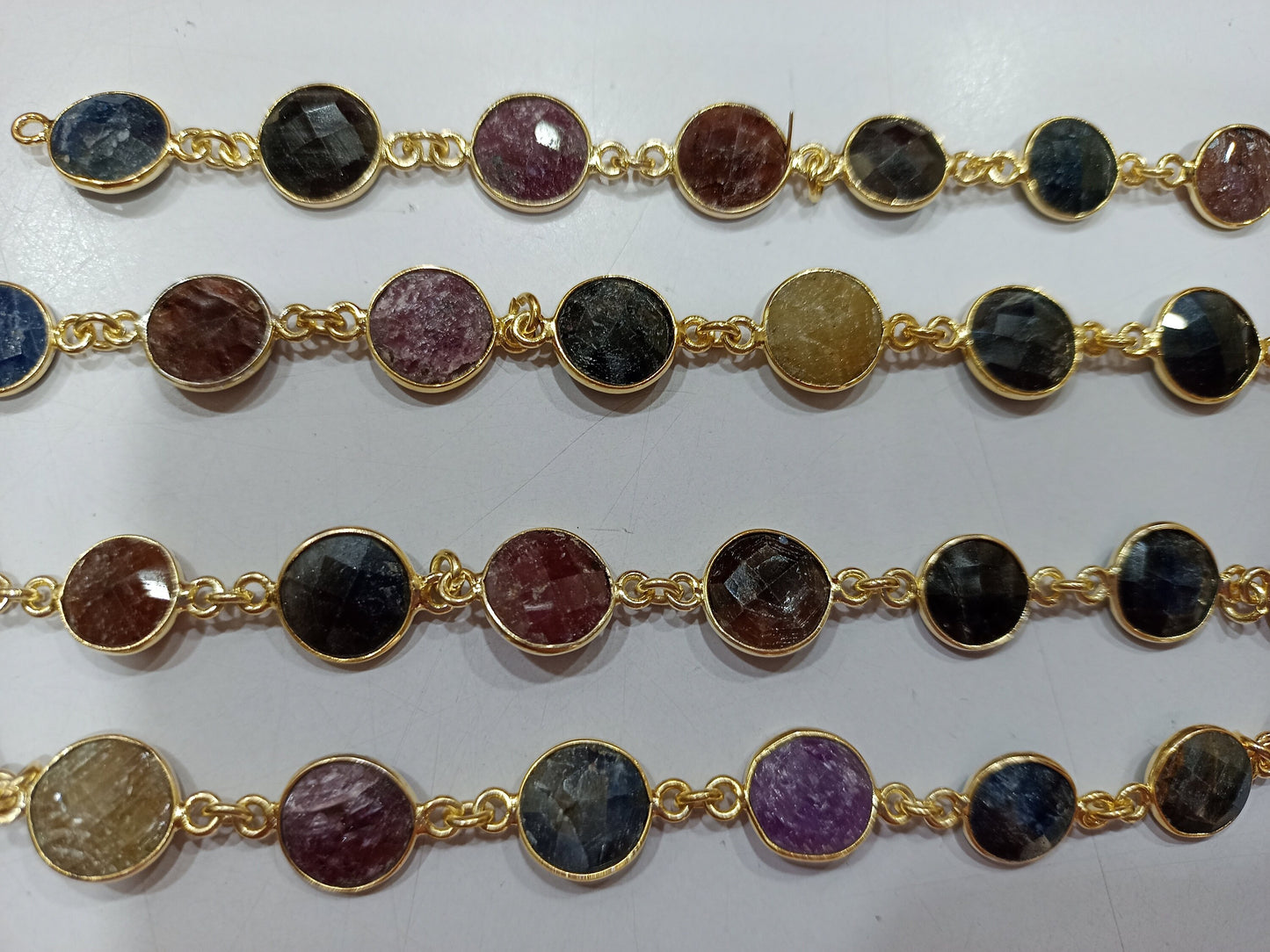 Natural Multi Sapphire Round Coin shape Briolette Connector  10mm Bezel Chain Jewellery making Wholesale Chain sold per foot