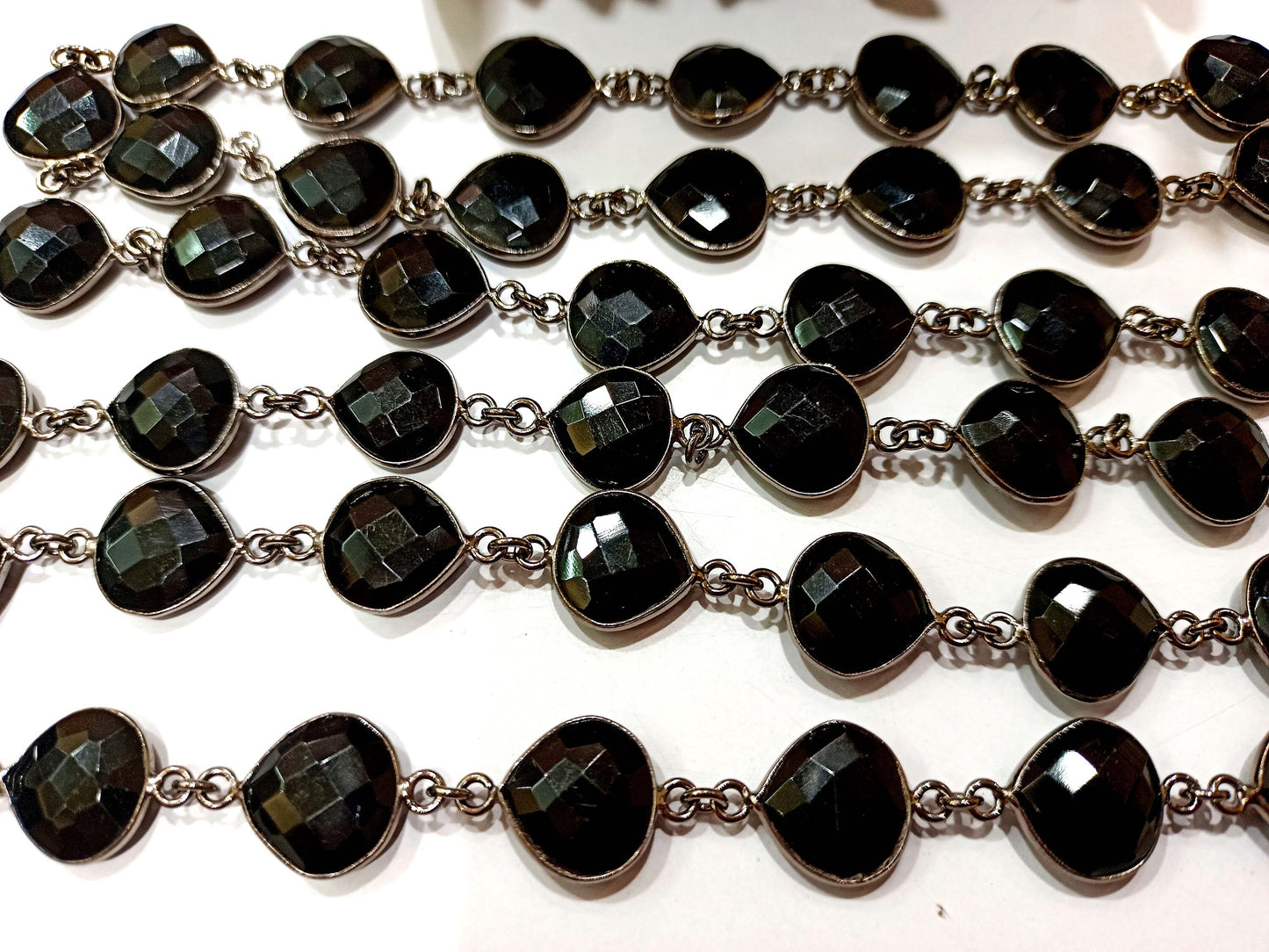 Natural Black Onyx Heart Shape Briolette Faceted 12mm Bezel Connector Chain  Sold Per Foot High Quality  Wholesale price