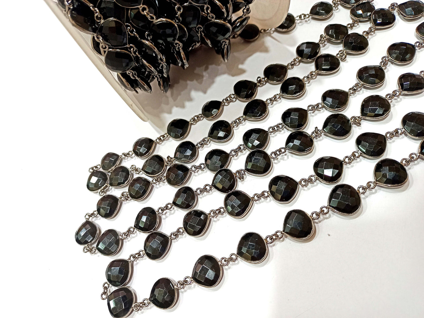 Natural Black Onyx Heart Shape Briolette Faceted 12mm Bezel Connector Chain  Sold Per Foot High Quality  Wholesale price