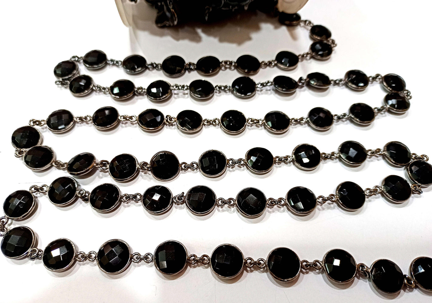 Natural Black Onyx Round Coin Shape Briolette Faceted 12mm Bezel Connector Chain  Sold Per Foot High Quality  Wholesale price