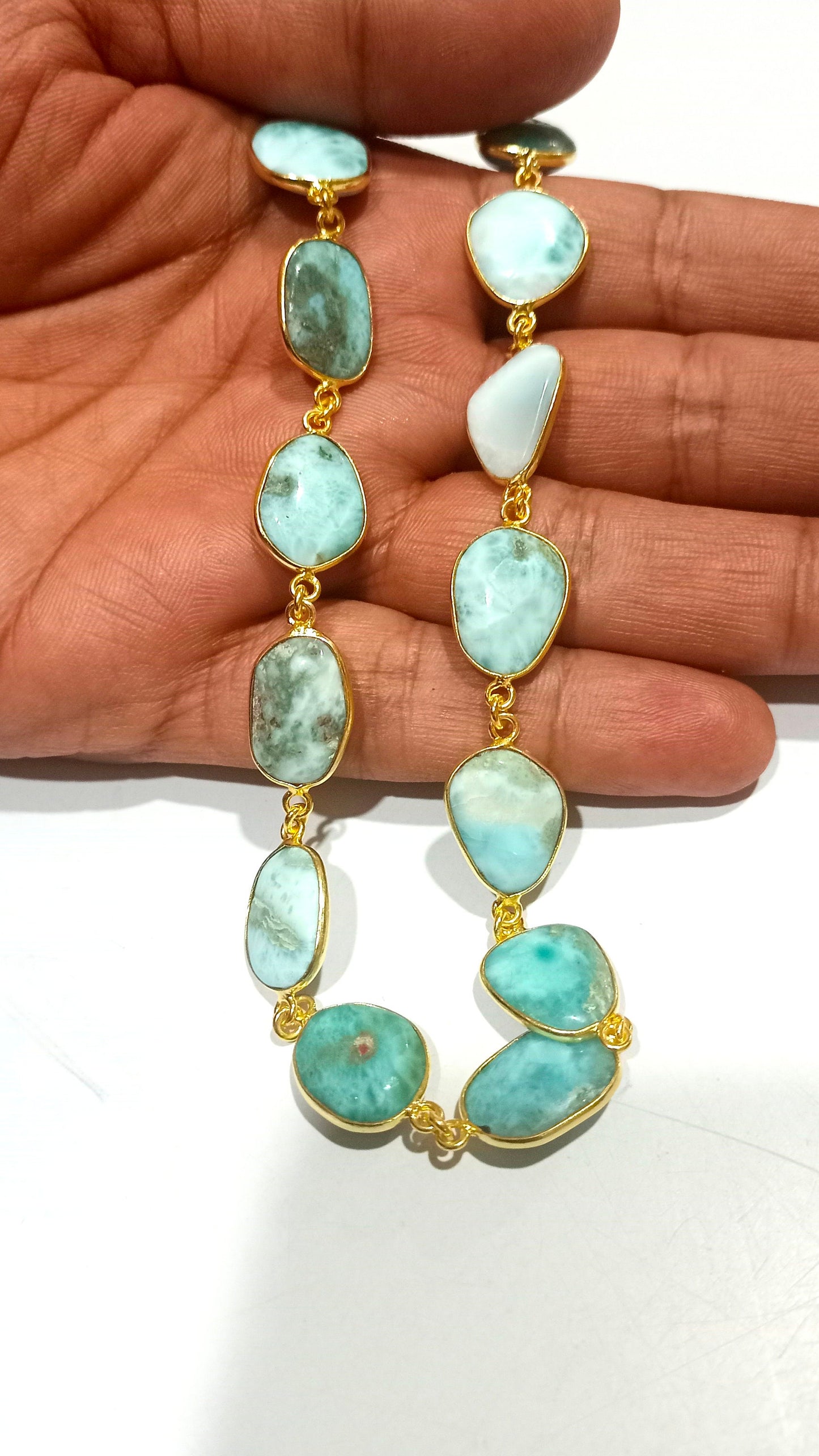 Natural Larimar Free Shape Plain Smooth Uneven Shape 15 to 25mm Bezel connector chain Sold Per Foot