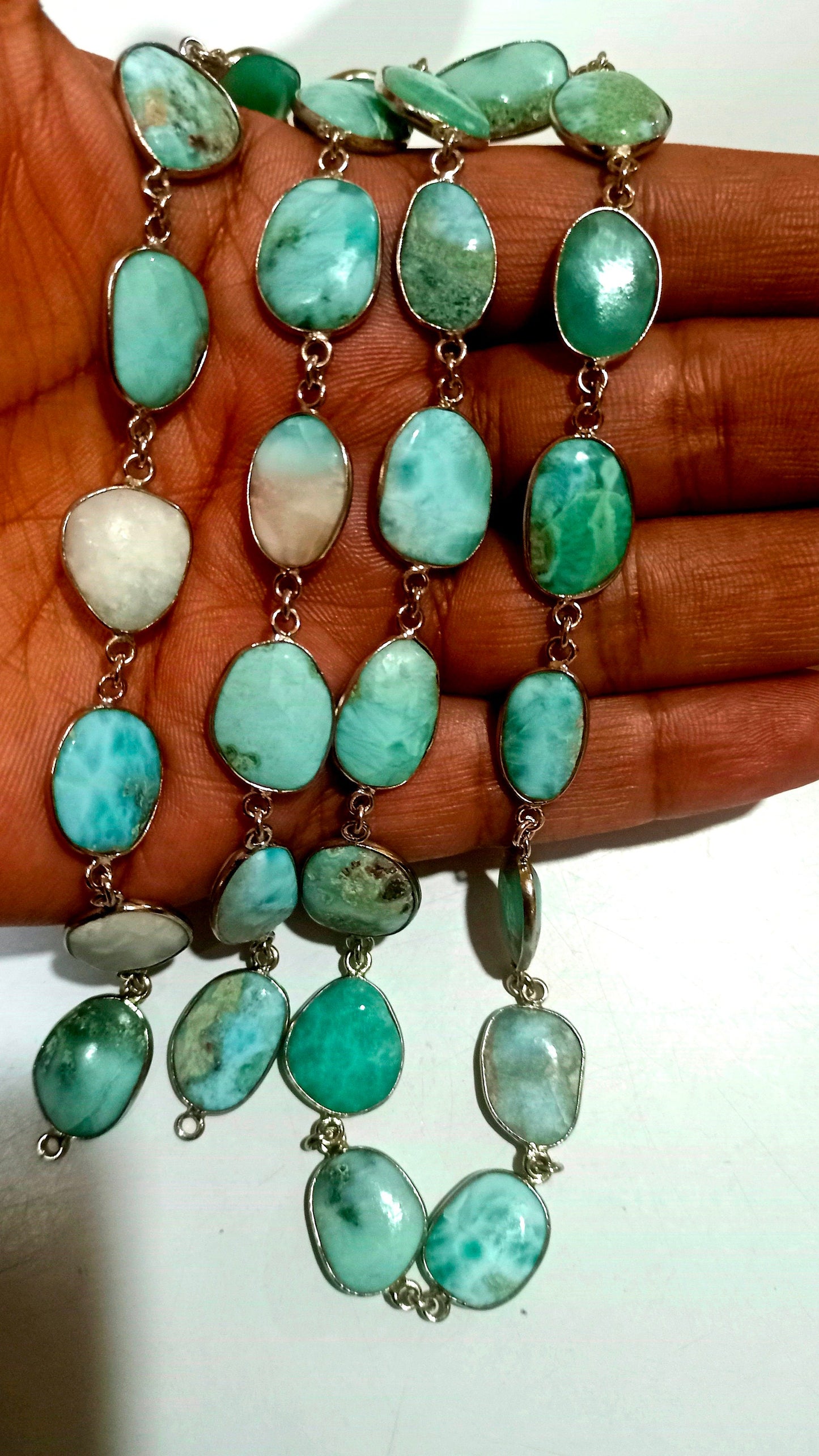 Natural Larimar Free Shape Plain Smooth Uneven Shape 15 to 25mm Bezel connector chain Sold Per Foot