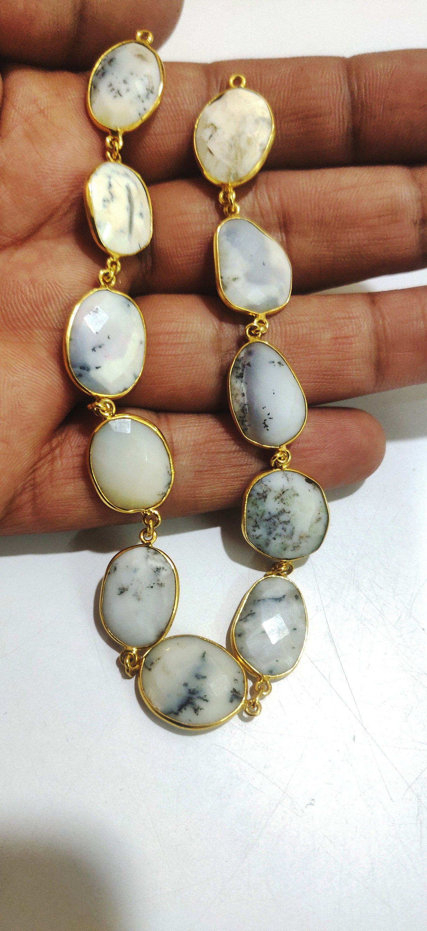 Natural Dendritic Opal Free Shape Briolette Bezel Connector Chain 13 to 16 mm  Sold Per Foot High Quality Beads Wholesale prices