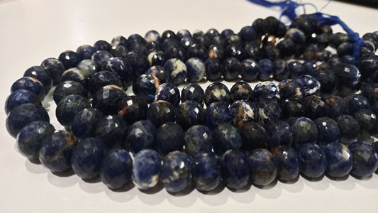 Natural sodalite Gemstone Rondelle Faceted 9 to 14mm Beads Sold Per strand 8 inches Long Great Quality Beads