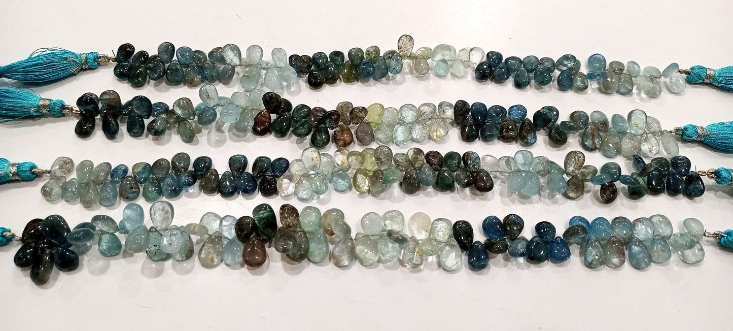 Natural Moss Aquamarine Pear Shape Plain Smooth 5x8mm Approximately Beads Sold Per Strand 9 Inches Long