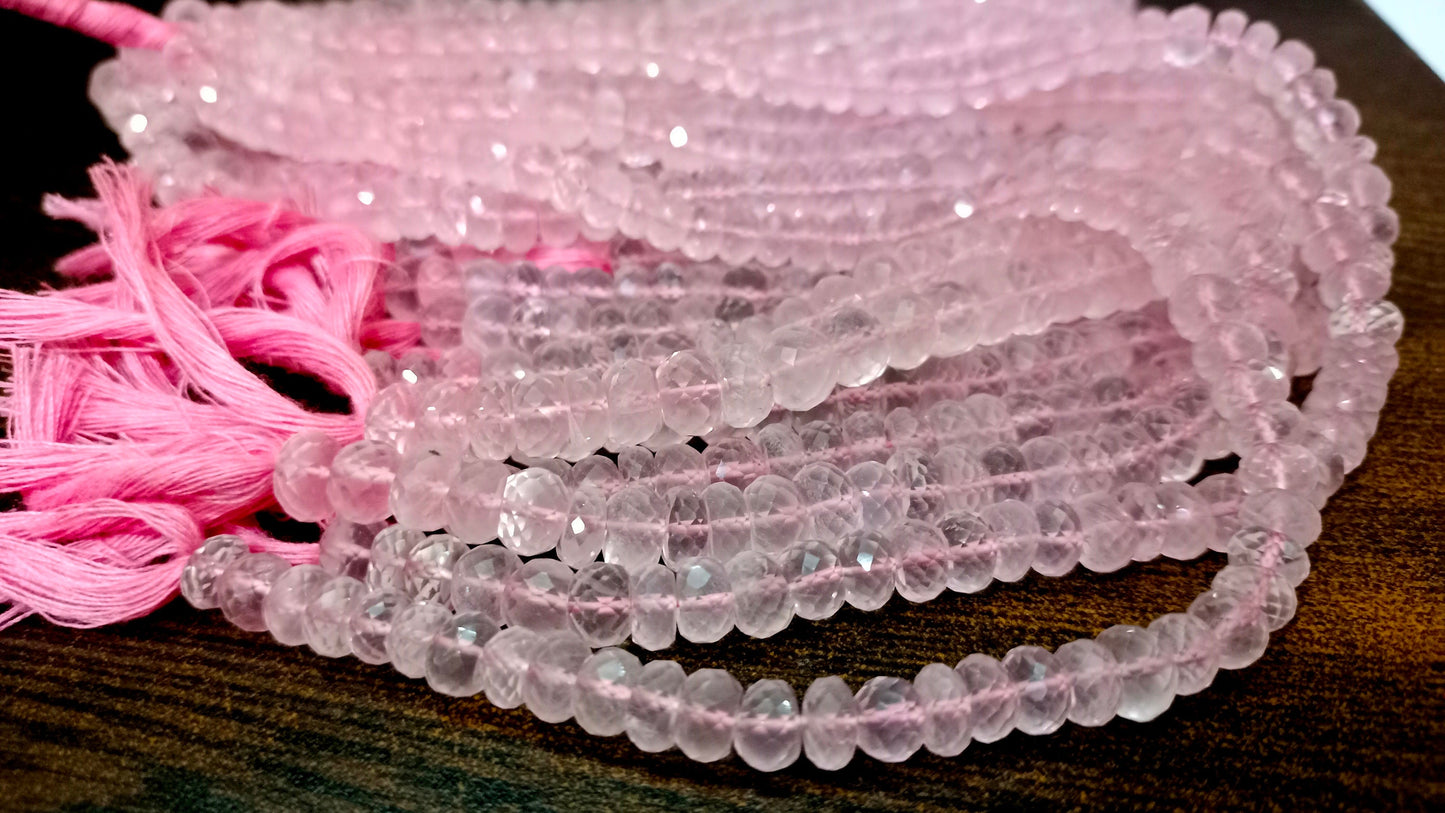 Natural Rose Quartz Rondelle Faceted 7 to 9mm Beads Sold Per Strand 8 Inches Long Best quality Beads Choose the size