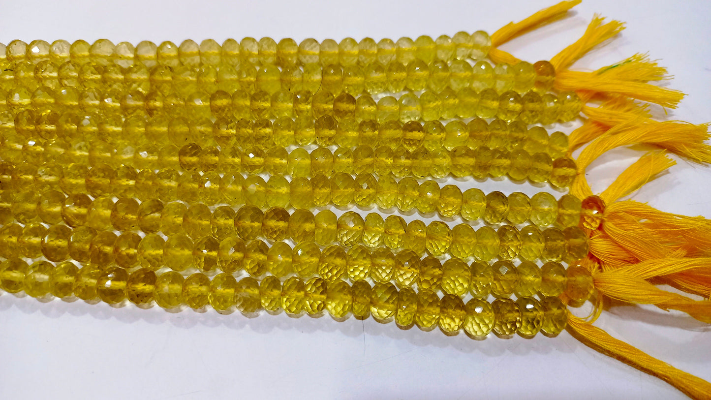 Natural Lemon Quartz Rondelle Faceted 6 -8mm Beads Sold per Strand 8 Inches Long  Great Quality Beads Choose the Size