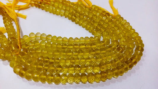 Natural Lemon Quartz Rondelle Faceted 6 -8mm Beads Sold per Strand 8 Inches Long  Great Quality Beads Choose the Size