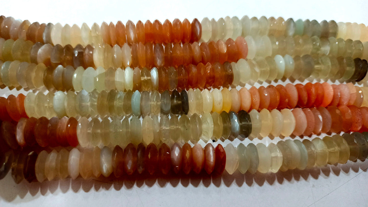 Natural Multi Moonstone German Cut 9 to 10mm Beads Sold Per Strand 8 Inches Long Best quality Beads