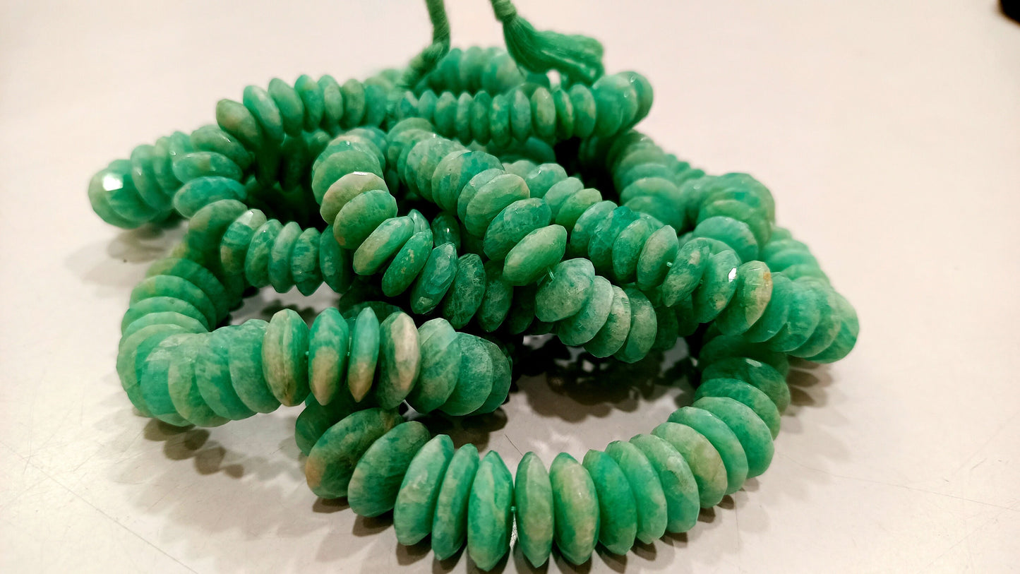 Natural Amazonite German Cut Rondelle Faceted 9 to 14mm Beads Sold per Strand 8 Inches Long High Quality Beads