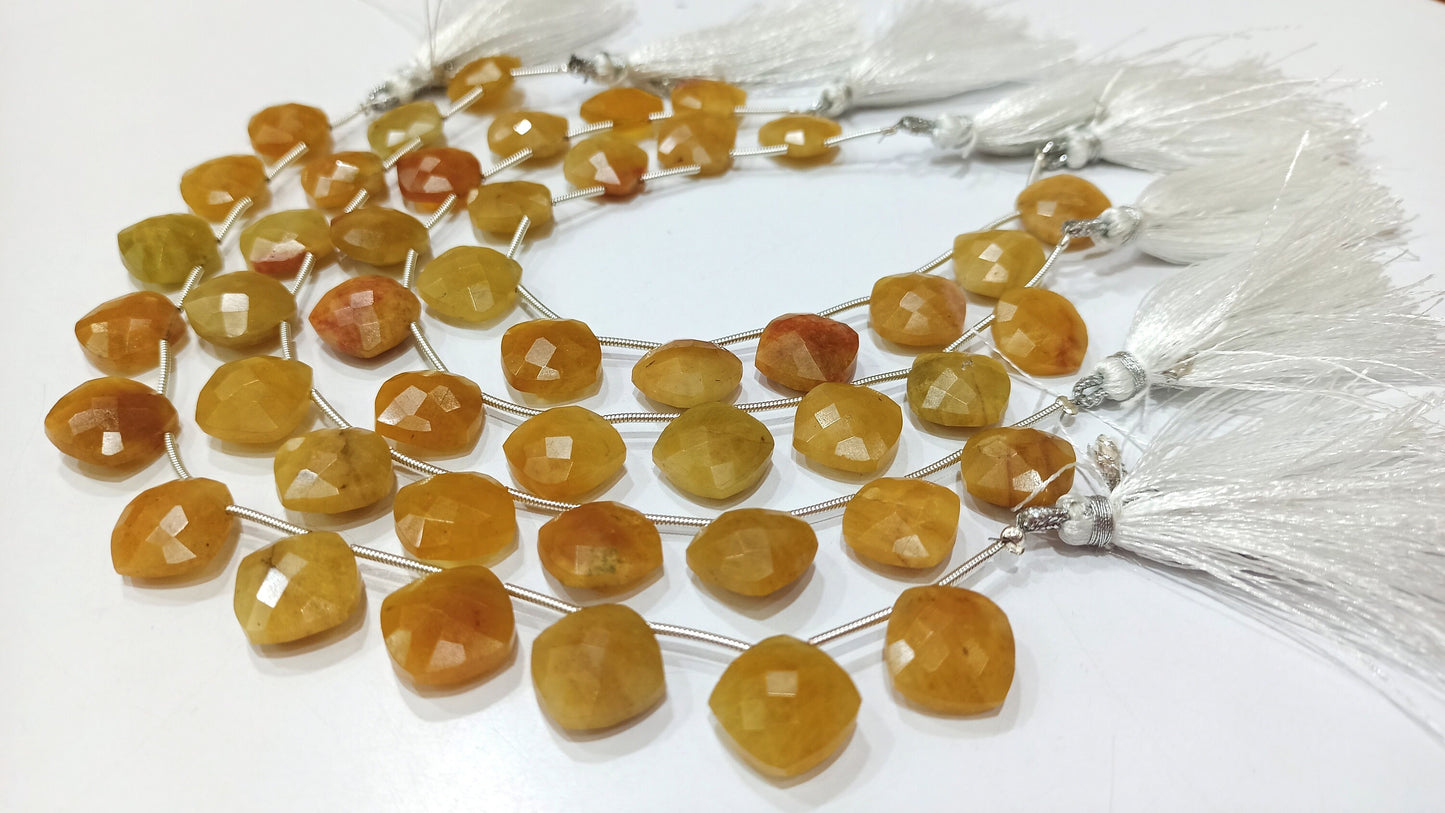 Natural Yellow Aquamarine Cushion Shape 12mm  Briolette Beads Sold per Strand 8 Inches long Best quality Beads