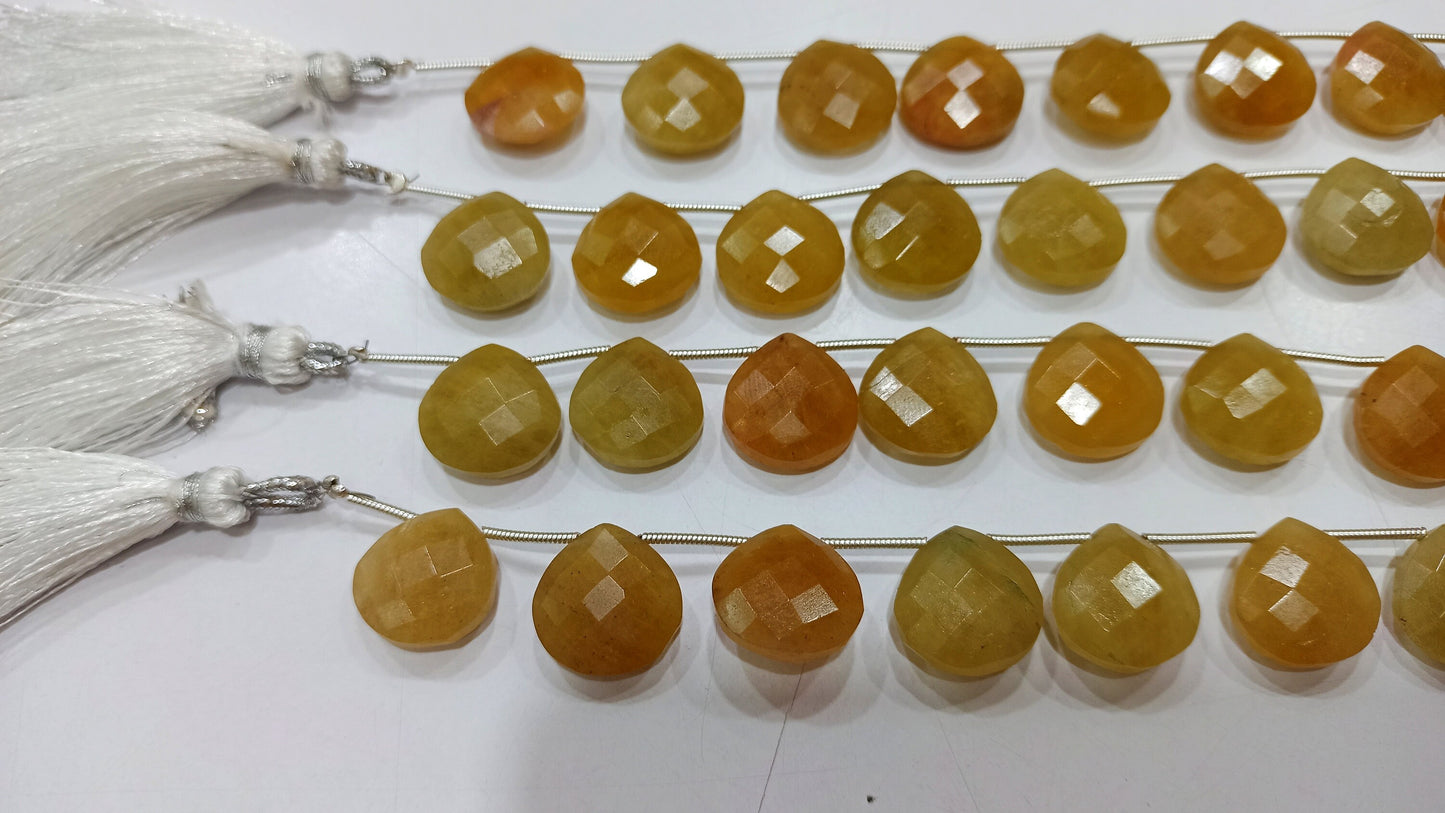 Natural Yellow Aquamarine Heart Shape 14-15mm Briolette Beads Sold per Strand 8 Inches long Best quality Beads