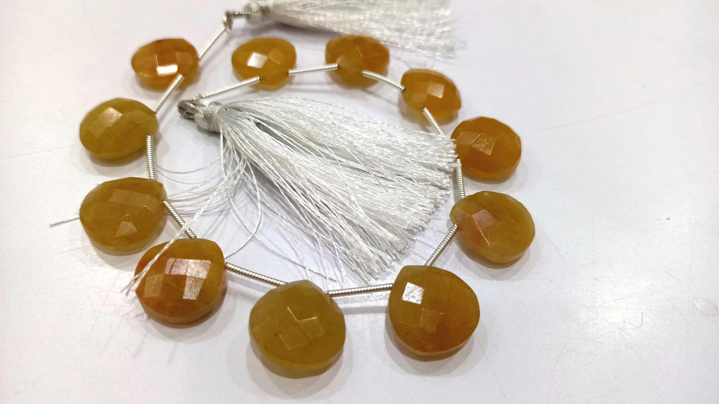 Natural Yellow Aquamarine Heart Shape 14-15mm Briolette Beads Sold per Strand 8 Inches long Best quality Beads