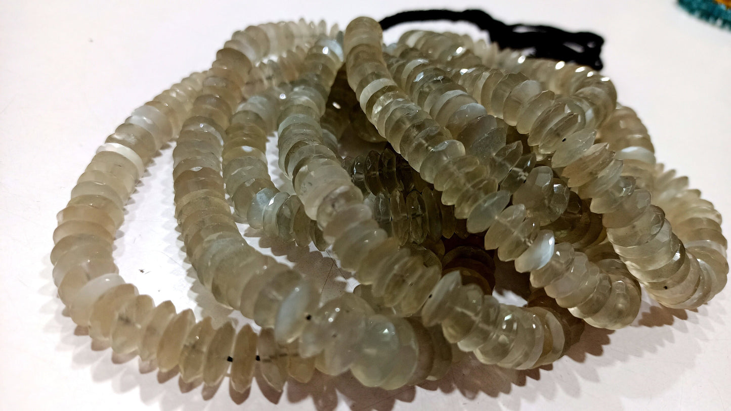 Ceylon Moonstone German Cut Rondelle Faceted  9 to12mm Beads Sold Per strand 8 inches long