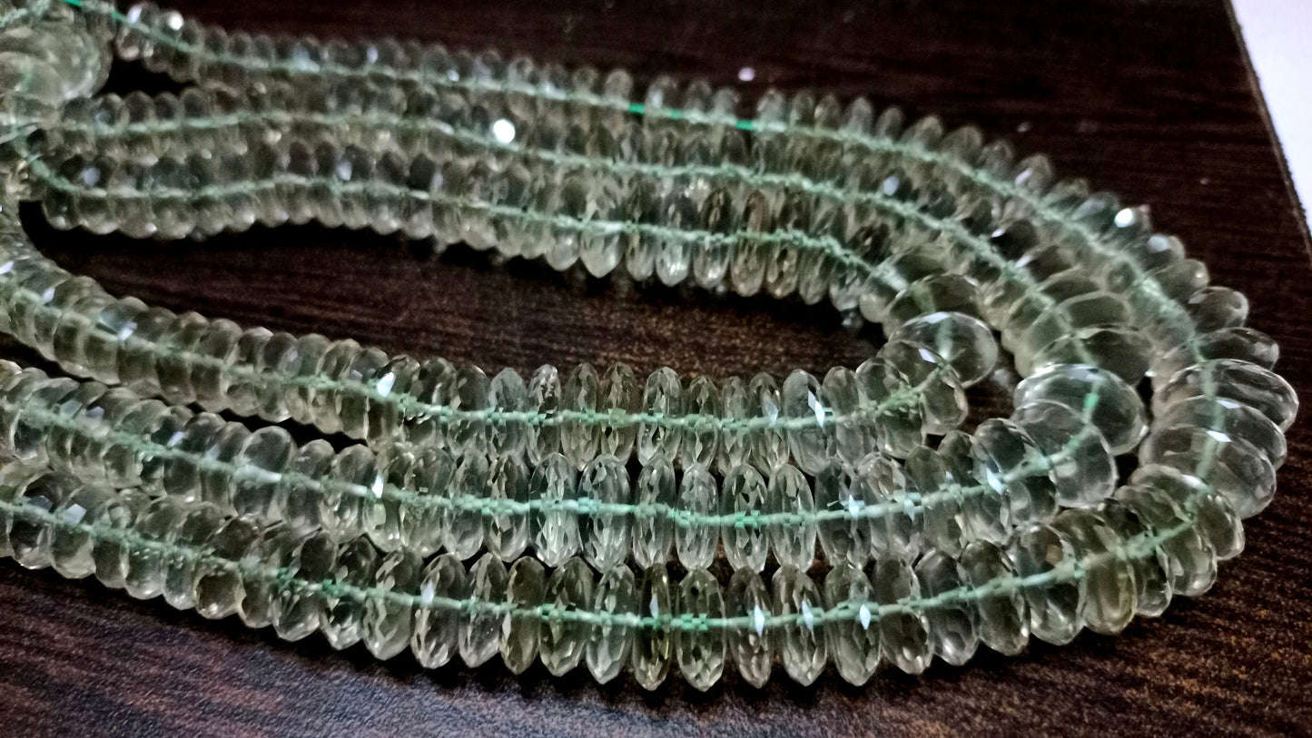 Natural Green Amethyst German Cut Rondelle Faceted 9 to 14mm Beads Sold Per Strand 8 inches long High Quality Beads