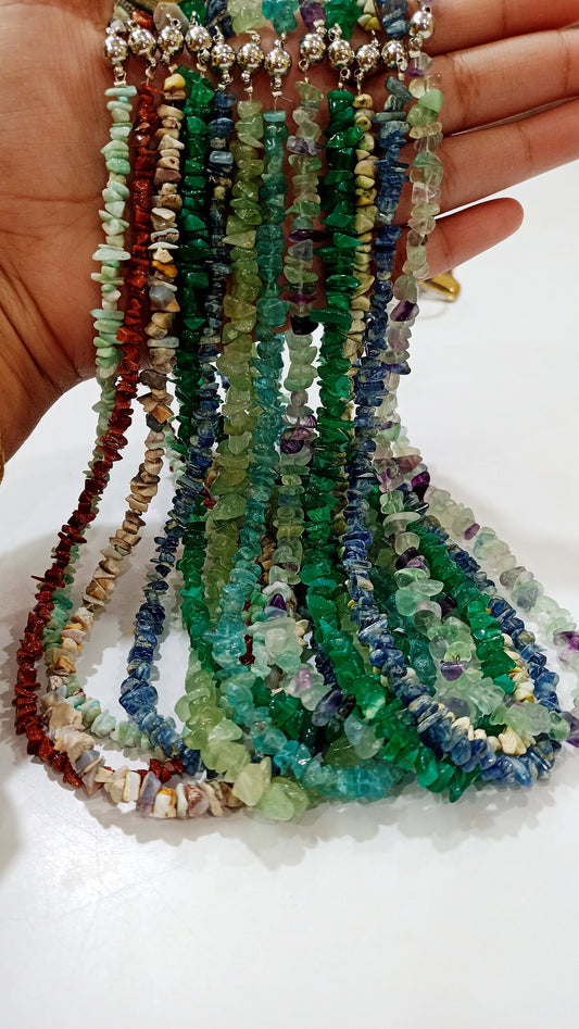 Natural Gemstone Uncut Chip Nugget Beads Necklace 18 Inch long  Magnetic Clasp Choose the Stone