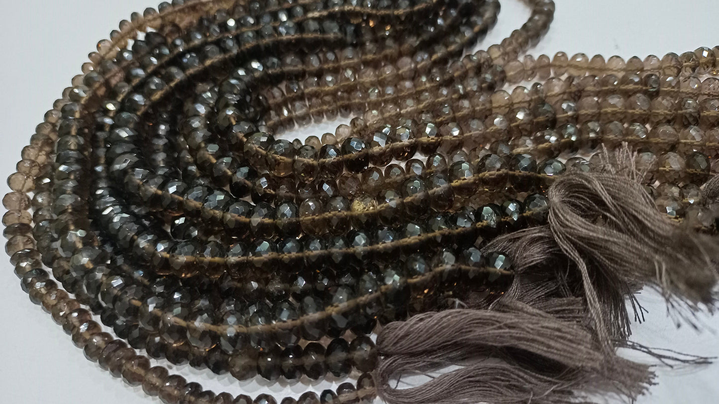 Natural Smoky Quartz Rondelle Faceted 8-9mm Beads Sold Per Strand 8 Inches Long Great Quality Beads