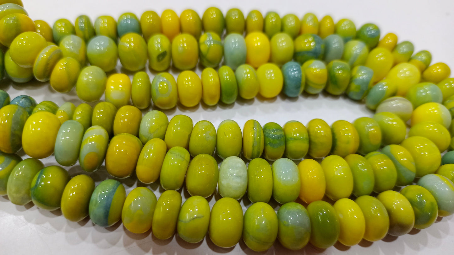 Lemon Green Opal Rondelle Plain Smooth 7to10mm Beads Sold per Strand 8 inches Long Great Quality Beads