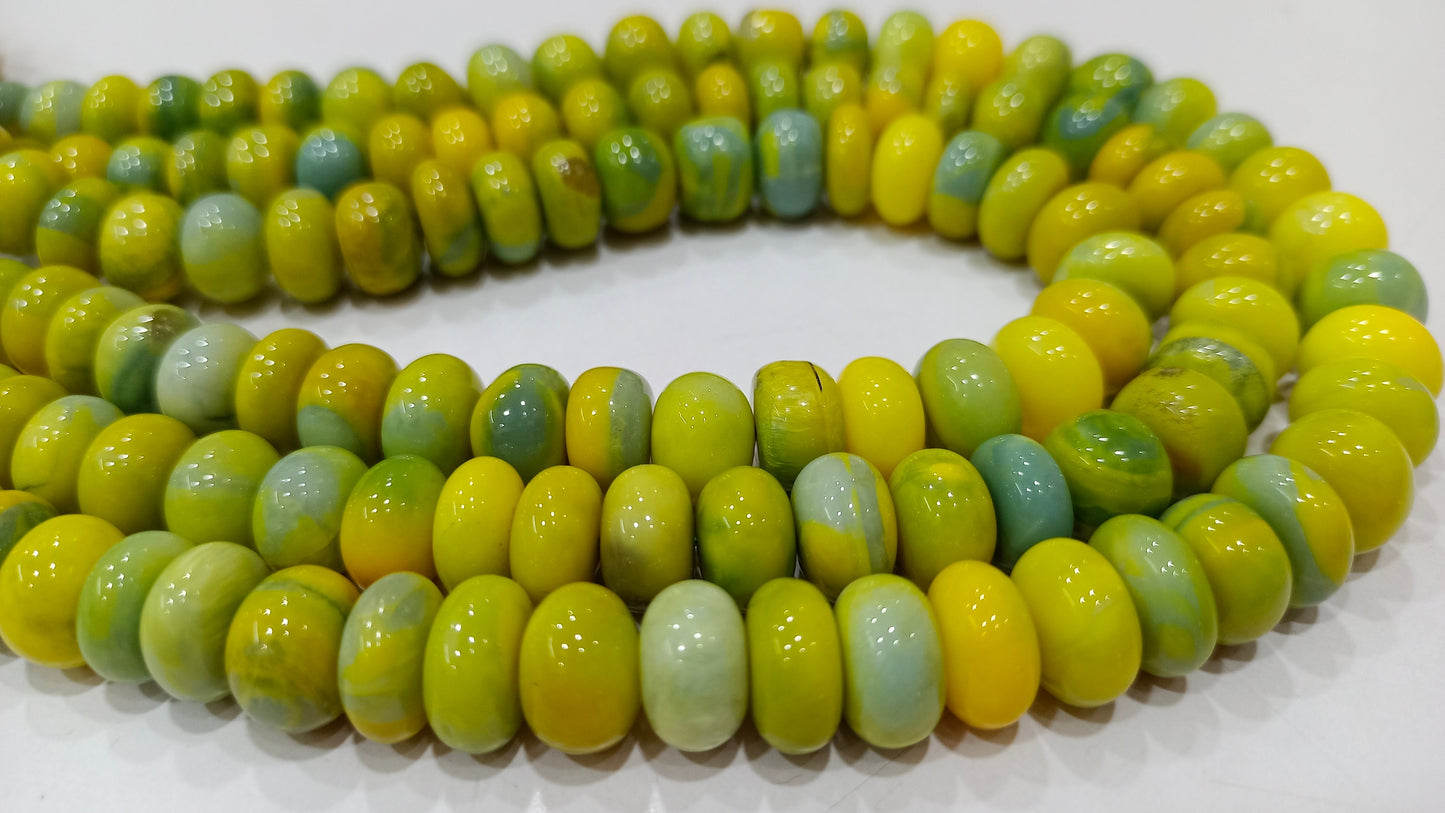 Lemon Green Opal Rondelle Plain Smooth 7to10mm Beads Sold per Strand 8 inches Long Great Quality Beads