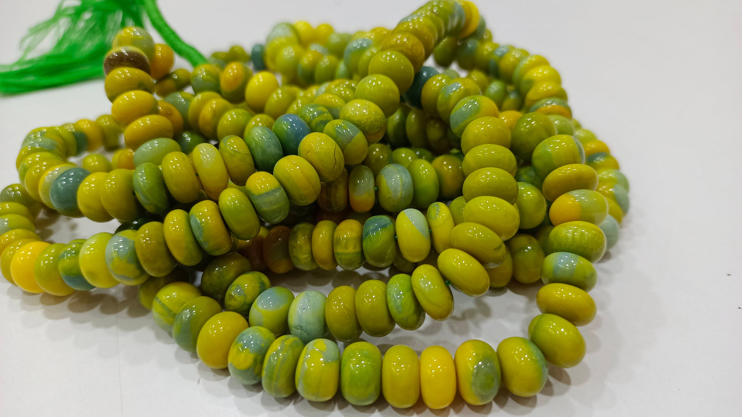 Lemon Green Opal Rondelle Plain Smooth 7to10mm Beads Sold per Strand 8 inches Long Great Quality Beads