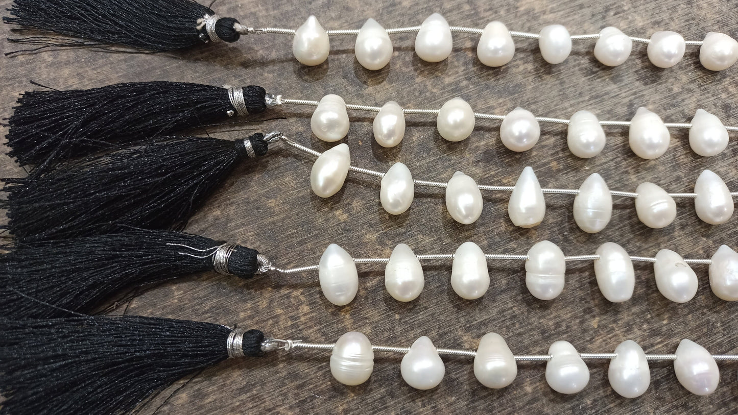 Natural Pearl 10 to 12mm Long Teardrop Beads Sold Per Strand 8 inches long Jewelry making Best Quality beads
