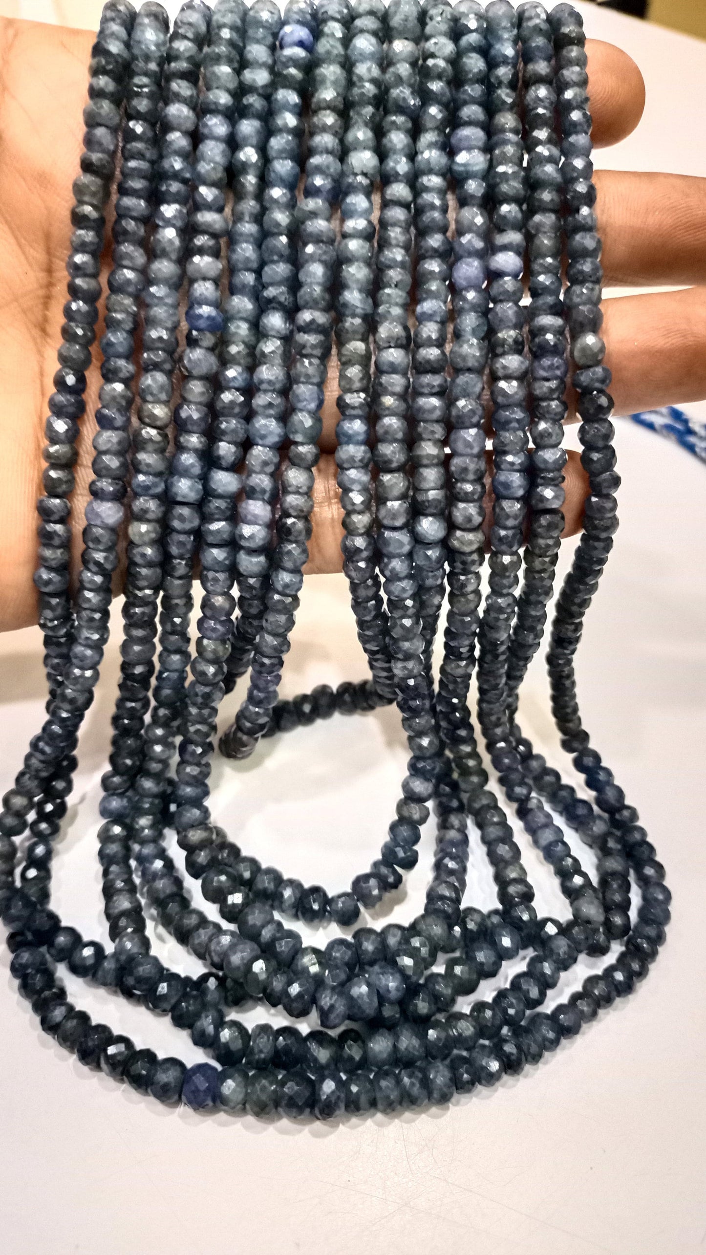Natural Blue Sapphire Rondelle Faceted 4 to 5mm 7 Layered 22 Inches Long Necklace Best Quality Necklace